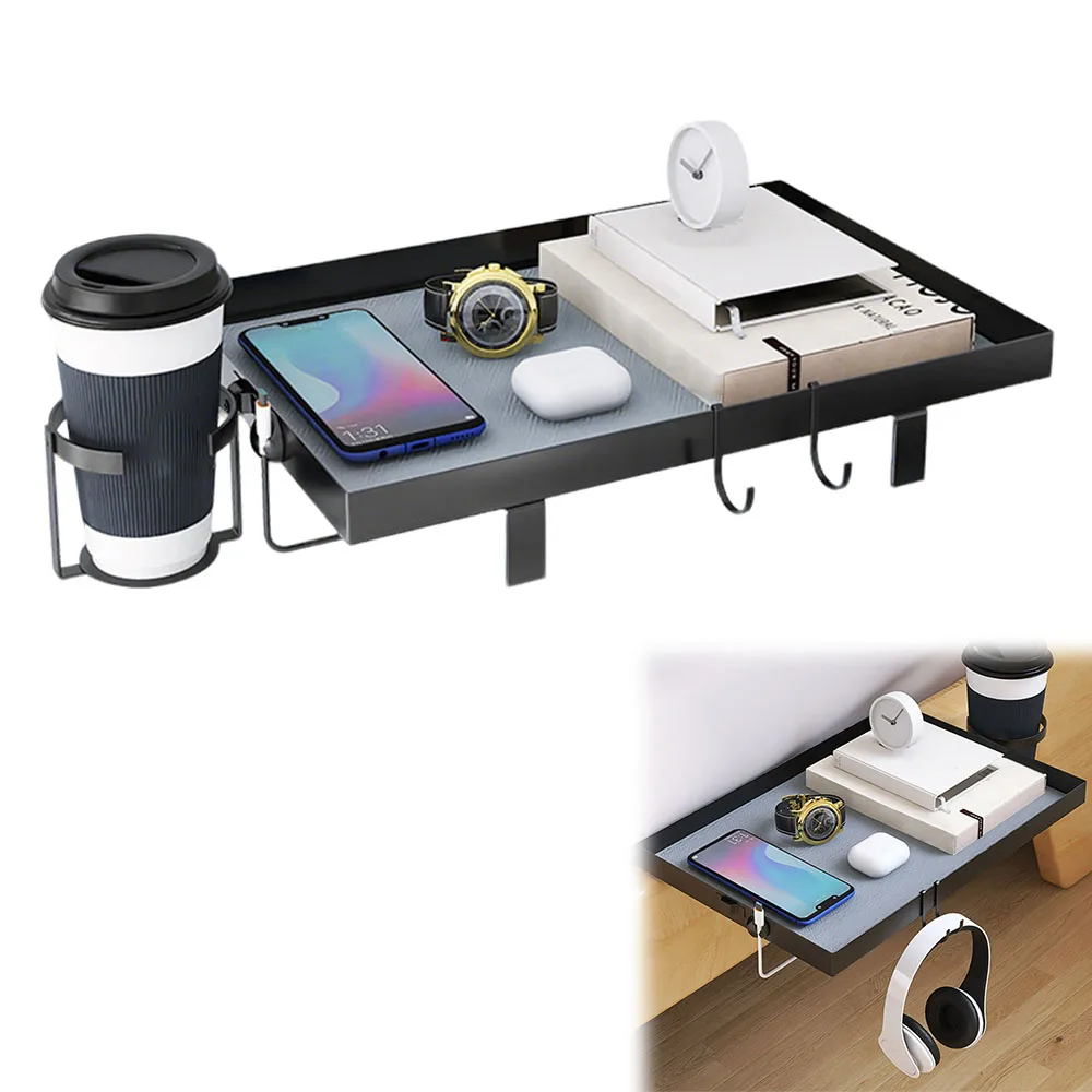 Bettgestell-Aufbewahrungstisch, Nachttisch-Organizer, Vielseitiges Aufbewahrungsregal für Zuhause mit Getränkehalter, Tragfähigkeit 17 lbs – Detail 7