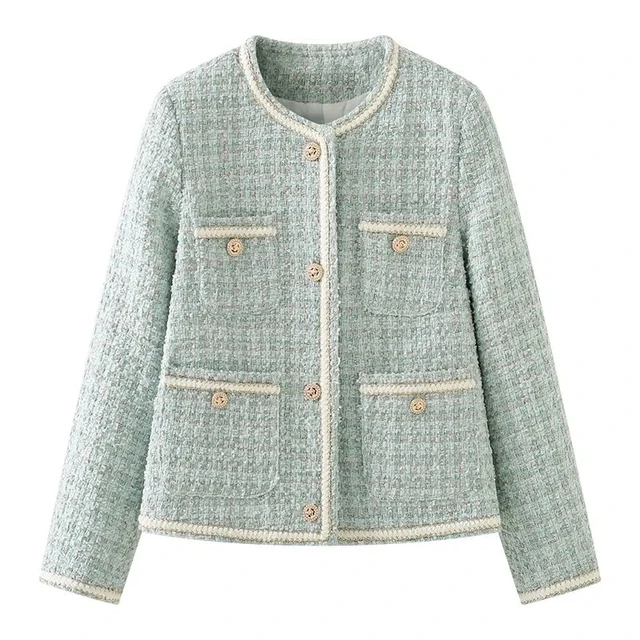 Plaid Tweed Jackets Blazers, Women Tweed Wool Blazers