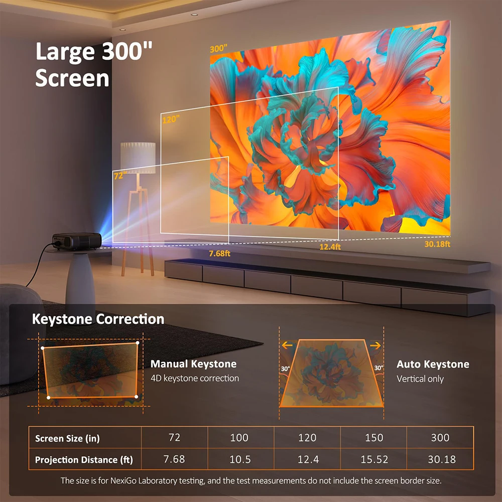 YERSIDA Projector TV A70 Android 900 Ansi 1080P Full HD Smart Cinema System LED 300inch 5G WIFI Support 4K Keystone Correction
