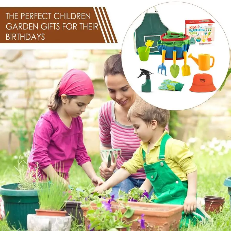 Kids Gardening Tools Set Colorful Children Garden Tools Boys Girls Garden Play Toys Includes Storage Bag Watering Can Gardening