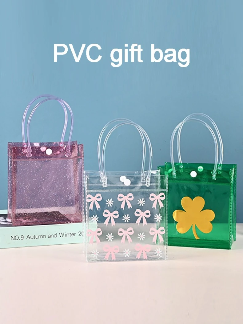 Description Picture 2 of item10 Pieces of PVC Transparent Tote Bags Flexible Cosmetics Shopping Bags Jewelry Candy Gift Bag Holiday Party Wedding Decorations