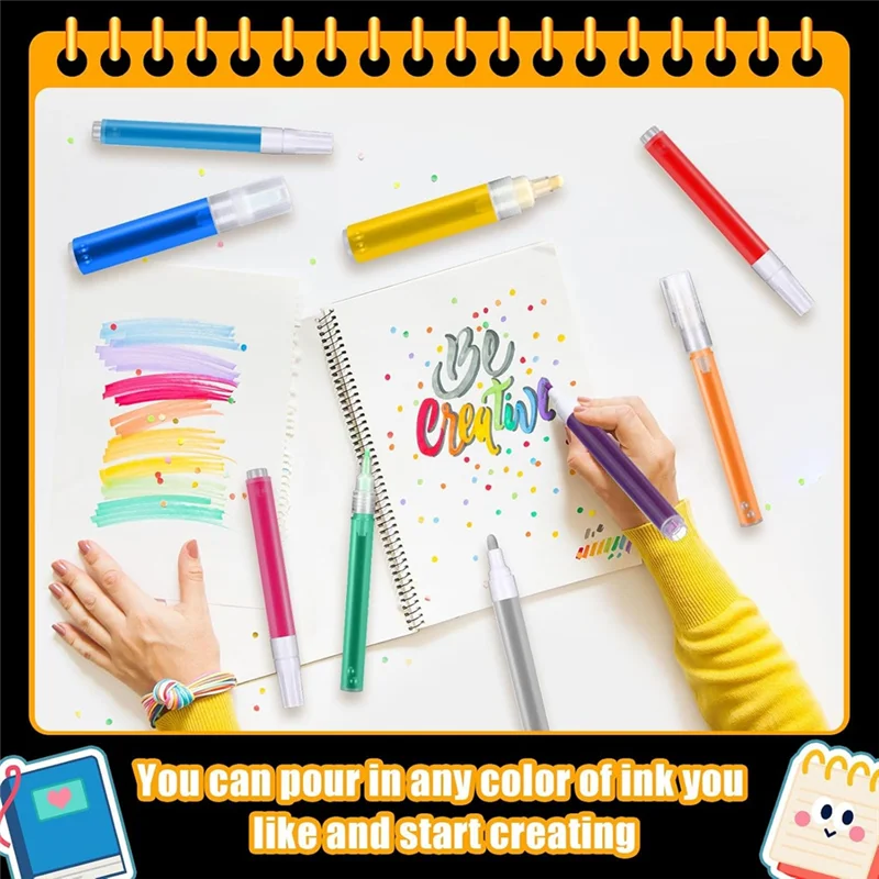 A95Q-라운드 틸티드 플랫 헤드 16개 리필 가능한 아크릴 페인트 마커 빈 아크릴 마커 필러블 펜 3ml 드로퍼 아트 키트용