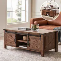48" Farmhouse Lift Top Coffee Table with Sliding Barn Door,Rustic Center Table with Hidden Storage Compartment 1