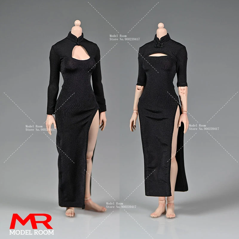 

1/6 Scale Female Black Long Cheongsam High Fork Dress Clothes Model Fit 12'' Worldbox AT201 Soldier Action Figrue Body Dolls