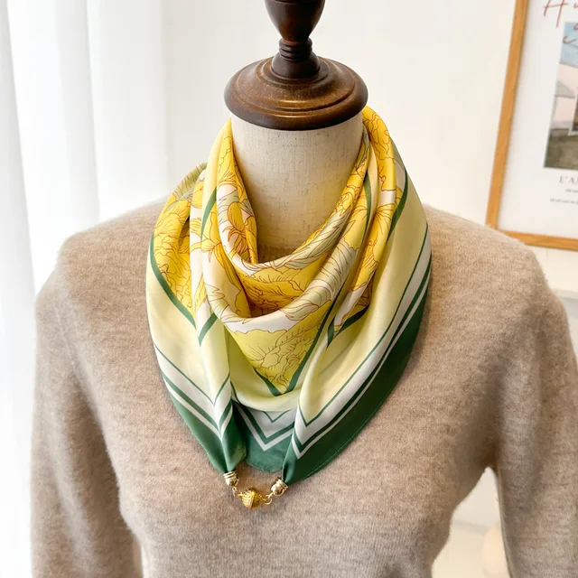 Thin Scarf for Women  Magnetic Buckle Triangle Silk Scarf Neck Protection Neck Scarf 70x70cm for Spring/Summer/Autumn 2024 4