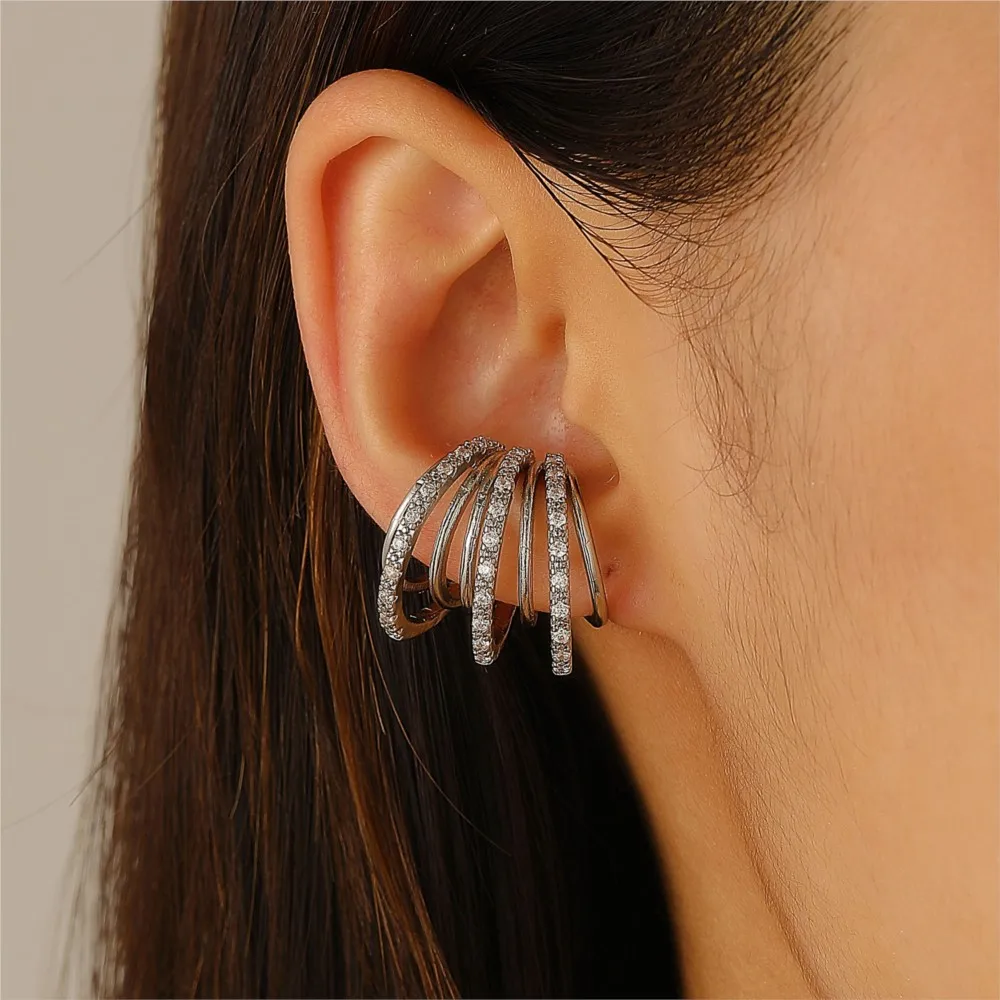 1pc Simple Fashion Zircon Ear Cuff Earrings for Women Minimalist Style Non Pierced Clip Earrings Party Jewelry Accessories