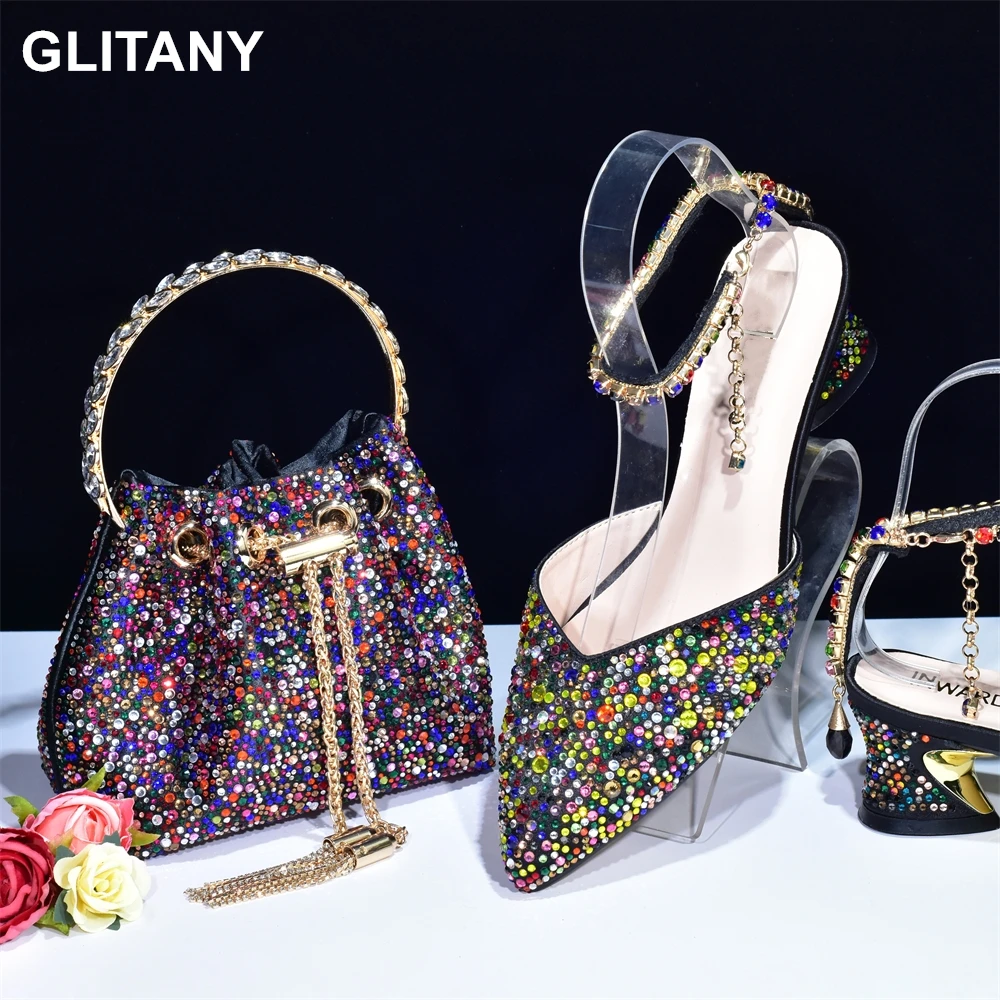 

Fashion Trend Pointed Shallow Heels Wear Comfortable Exquisite Elegant Women's Shoes and Bag Set Decorated with Rhinestone