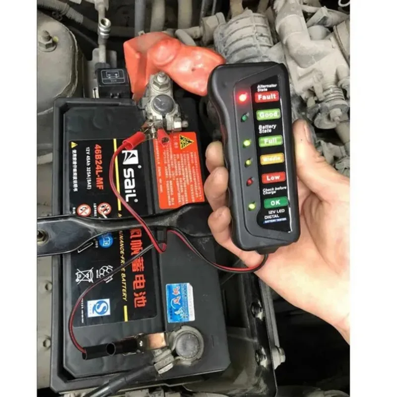 디지털 배터리 테스터, 자동차 오토바이 배터리 테스터, 6 LED 조명 디스플레이, 12V