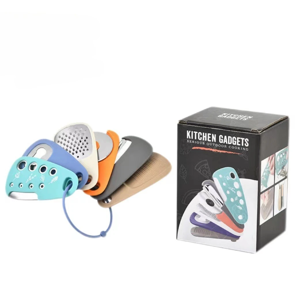 6-Piece Kitchen Gadget Set: Pizza Knife, Vanilla Cutter, Bottle Opener, Shredder, and Garlic Grinder