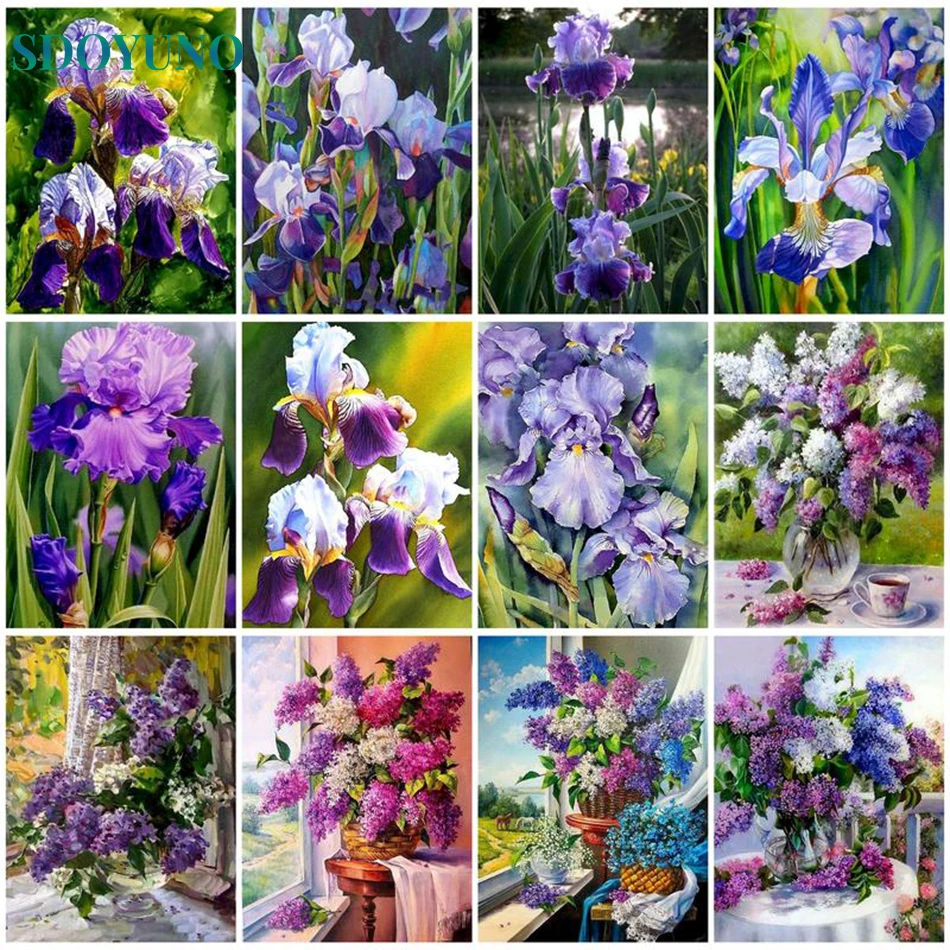 

SDOYUNO 40x50cm Diy Crafts Painting By Numbers Purple Flower Wall Art Picture By Numbers Adults Kit Coloring By Numbers Decor