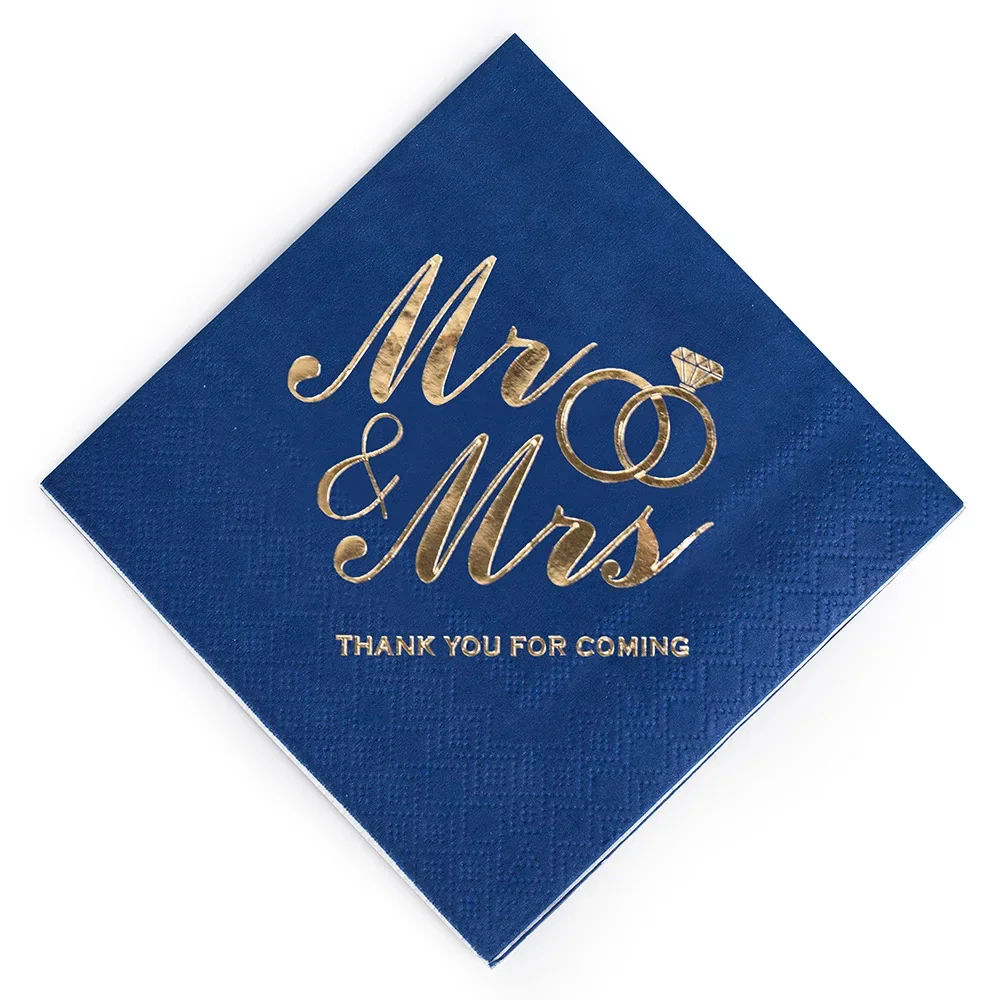 Gold Hochzeitsservietten – 80 Stück, 16,5x16,5 Cm, Mit Mr & Mrs Motiv