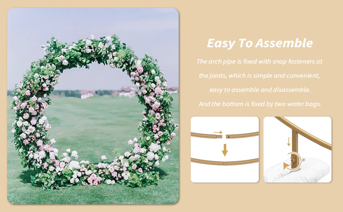2.2M Metal Circle Stand Wedding Arche Round Balloon Arch Flower Gold Background Arch DIY Frame Birthday Party Baby Shower Decor