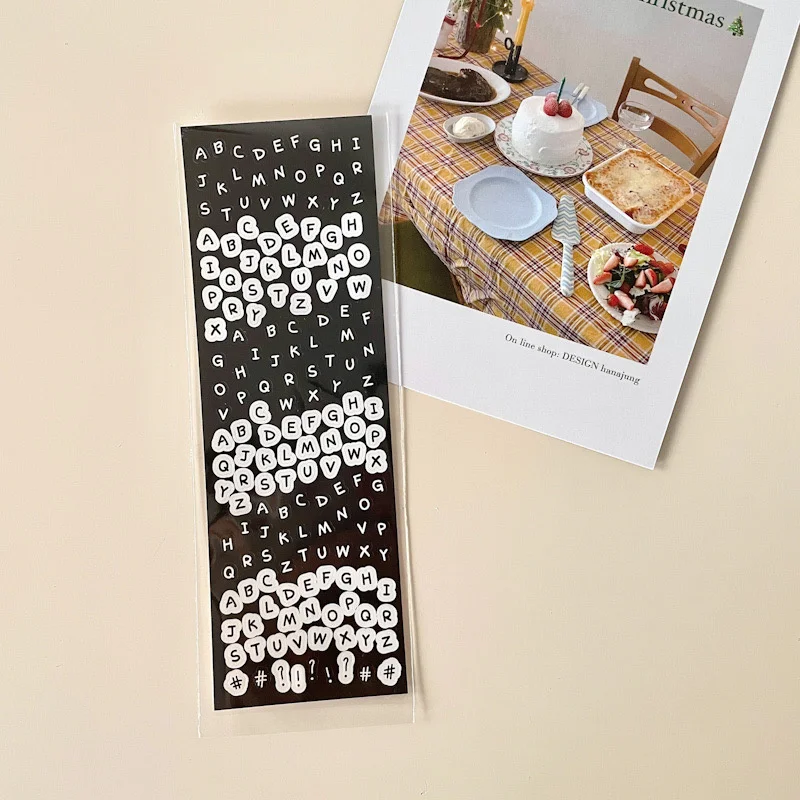 1Pc Ins Black White Letters Alphabet Plaid Decorative Stickers For Scrapbooking Photo Album Card Making Dairy Decoration DIY