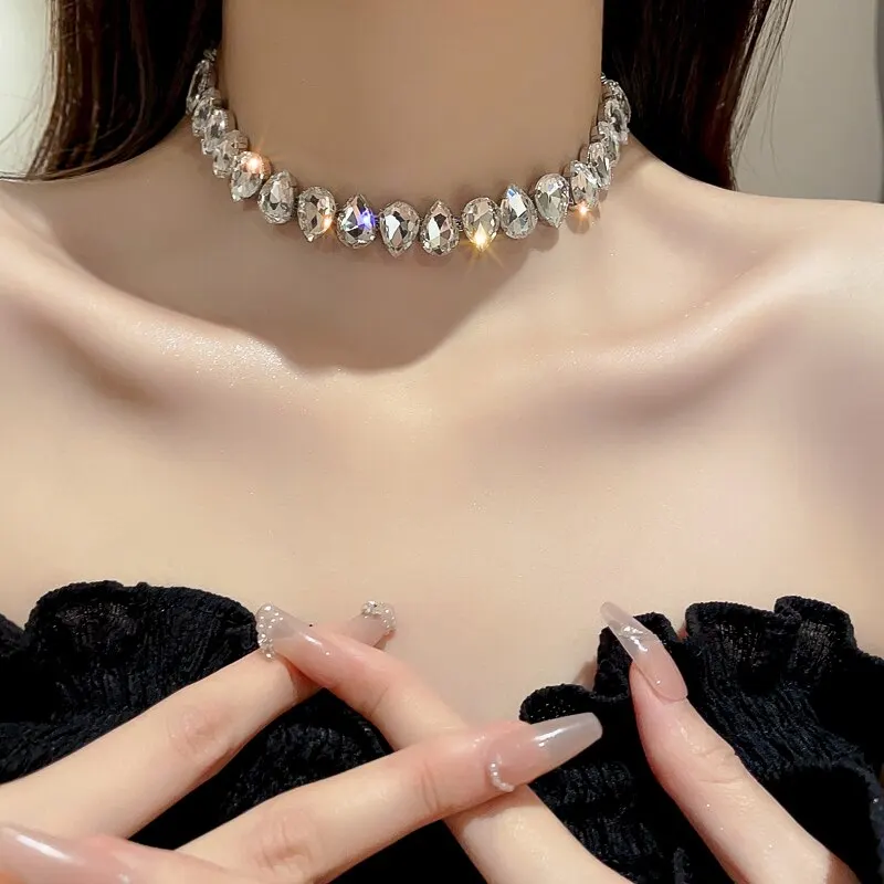 Sd18f8f7dbb354779ba6838443c46982dI Colorful Rhinestone Crystal Necklace For Women Luxury Fashion Water Drop Choker Necklaces for Party Wedding Bridal Jewelry Mallzona