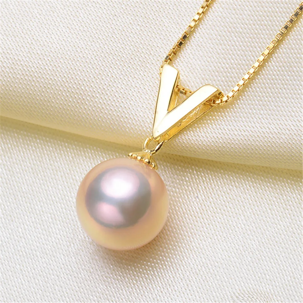 

DIY accessory S925 sterling silver pearl pendant with empty holder K gold necklace pendant for women can be paired with 7-11mm