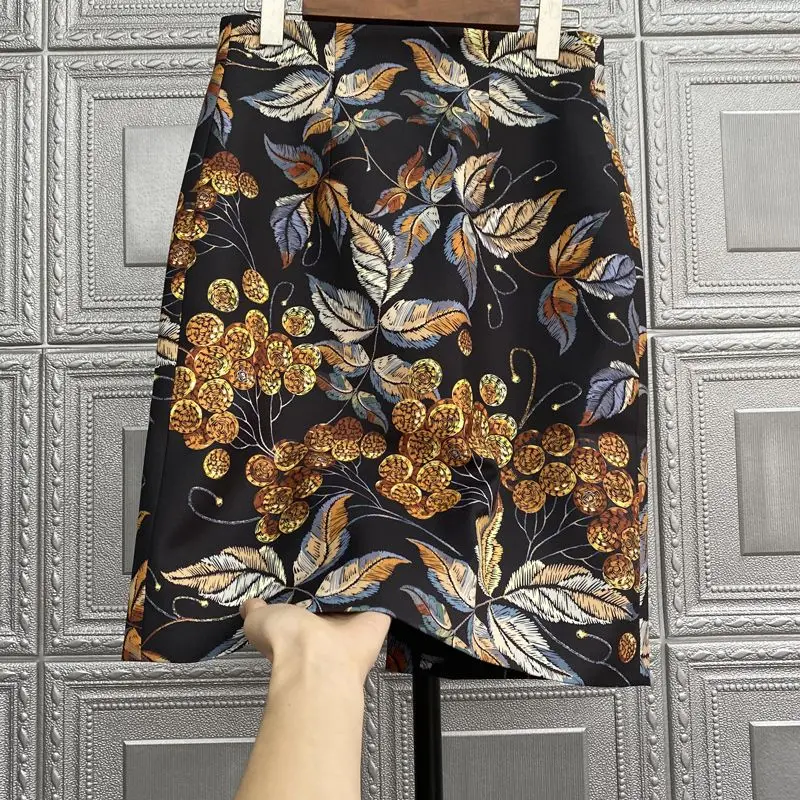 

Spring and Summer 2023 New Fashion Printed Skirt Women's High Waist Slimming A- line Sheath One-Step Skirt Woman