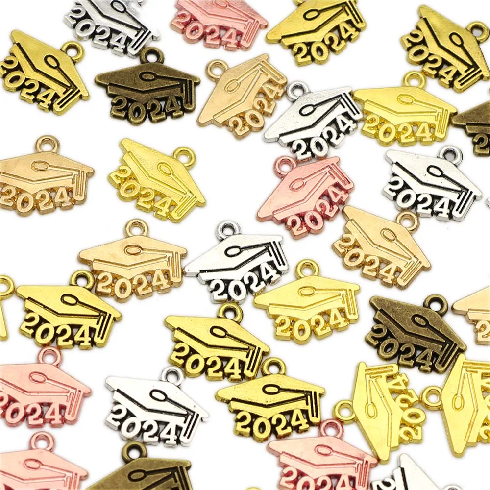 20Pcs Graduate 2024 Charms Metal Pendants Graduation Bachelor Cap Jewelry  Charms for Necklaces Bracelet Jewelry Accessories