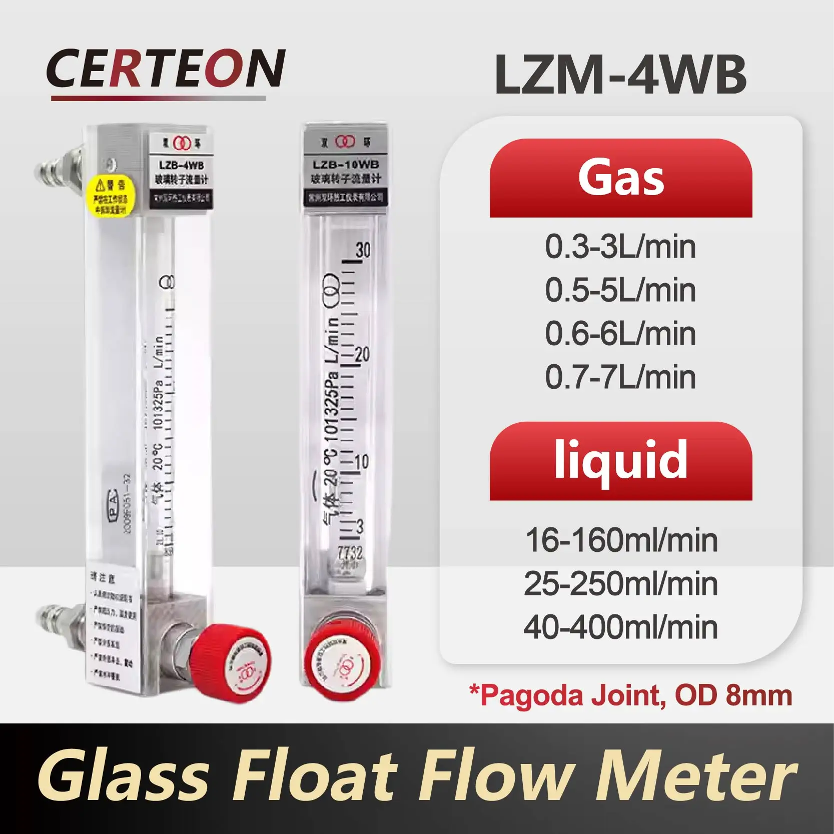 LZB-4WB Glass Tube Rotameter Flow Meter Variable Area Flow Meter for Air Water Oxygen Nitrogen Gas Liquid