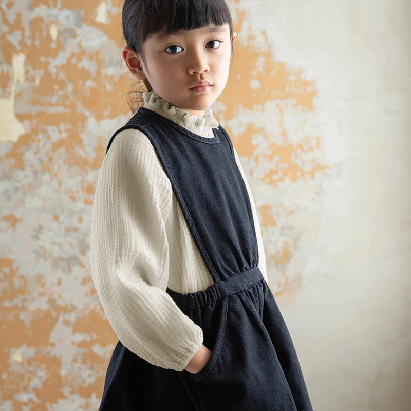 Kids Shirts 100% Cotton Double Gauze Skin-Friendly Girls' Blouse Autumn Casual Children's Shirts Pullover Long-Sleeved Blouses