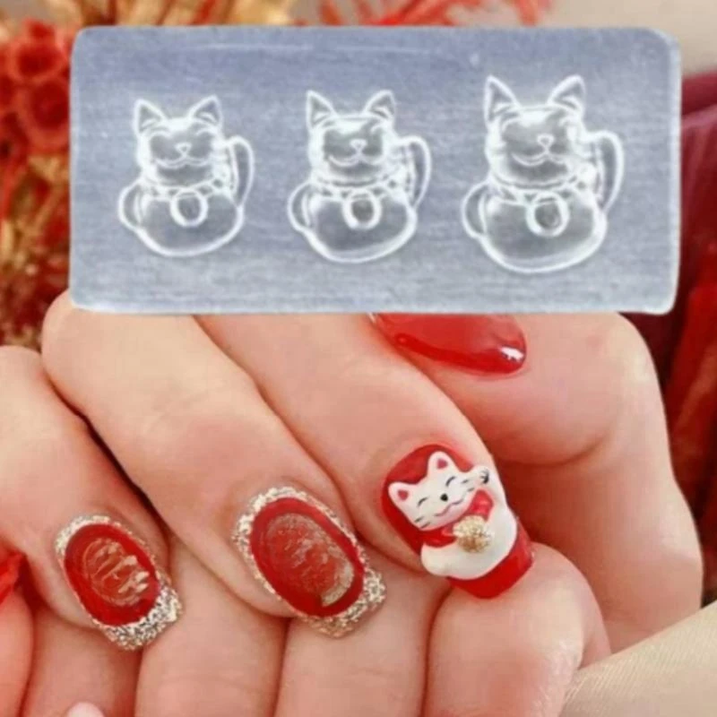 5Pcs3D Silicone DIY Nail Pressing Mold Reusable Kawaii Bear Sweet Cake Cute Pig Lucky Cat Nail Art Nail Beauty Charm 4
