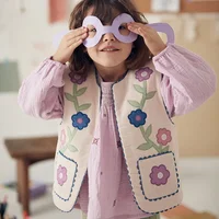 Vintage Flower Girl's Vest 2024 Autumn/Winter Wear on Both Sides Baby Vest Soft Warm Children's Top Boutique Children's Clothing 2