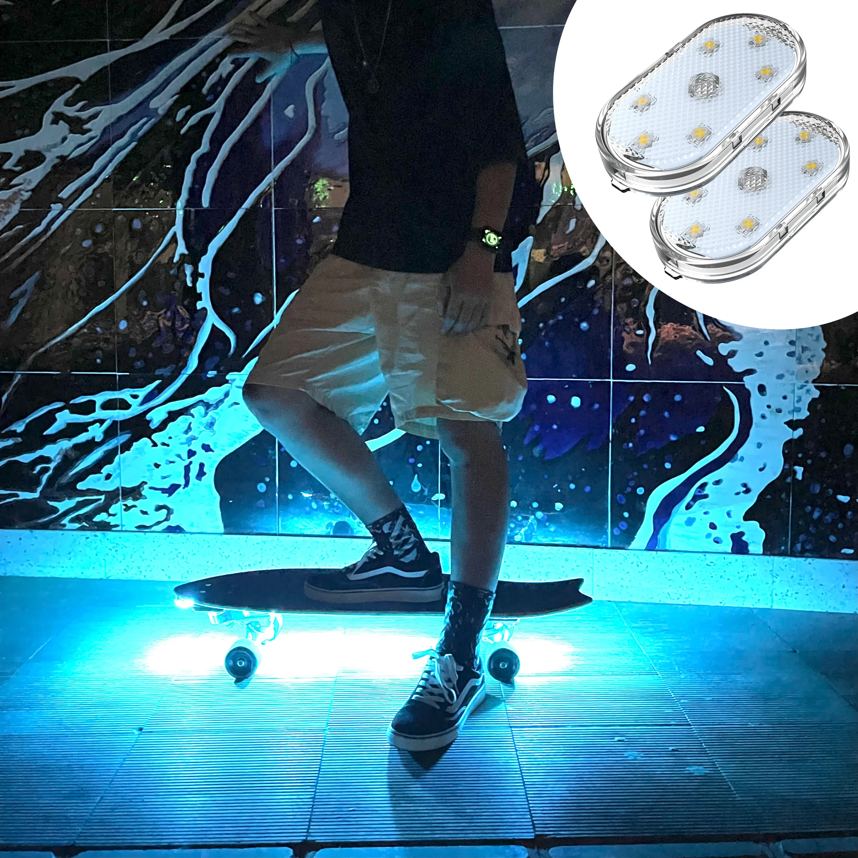 2/4Pcs Luci Da Skateboard Longboard Fluorescente Led Flash Night Incandescente Usb Ricaricabile Scooter Board Underglow Lamp Decors