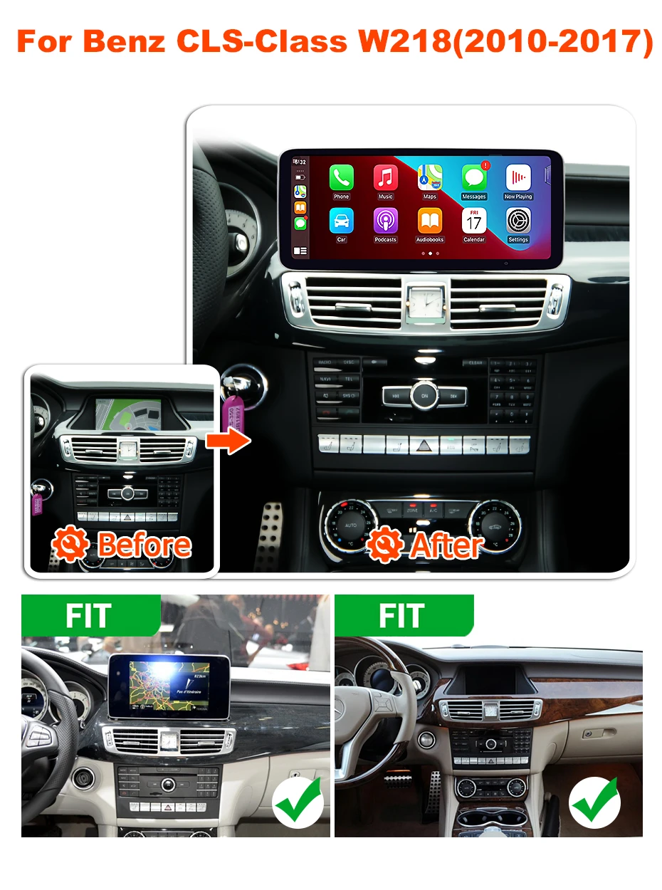 Snapdragon 8 CORE Drahtloses Carplay Android 13 Auto-Bildschirm für Mercedes Benz CLS-Klasse W218 2010–2018 Autoradio-Multimedia-Player – Detail 1