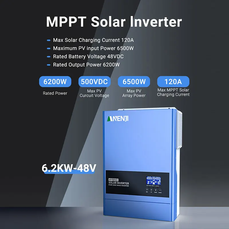ANENJI 11KW 6.2KW 48V 태양광 인버터 220V 하이브리드 온/오프 그리드 타이 인버터 MPPT Wifi 태양광 인버터 (PV 태양광 패널용)