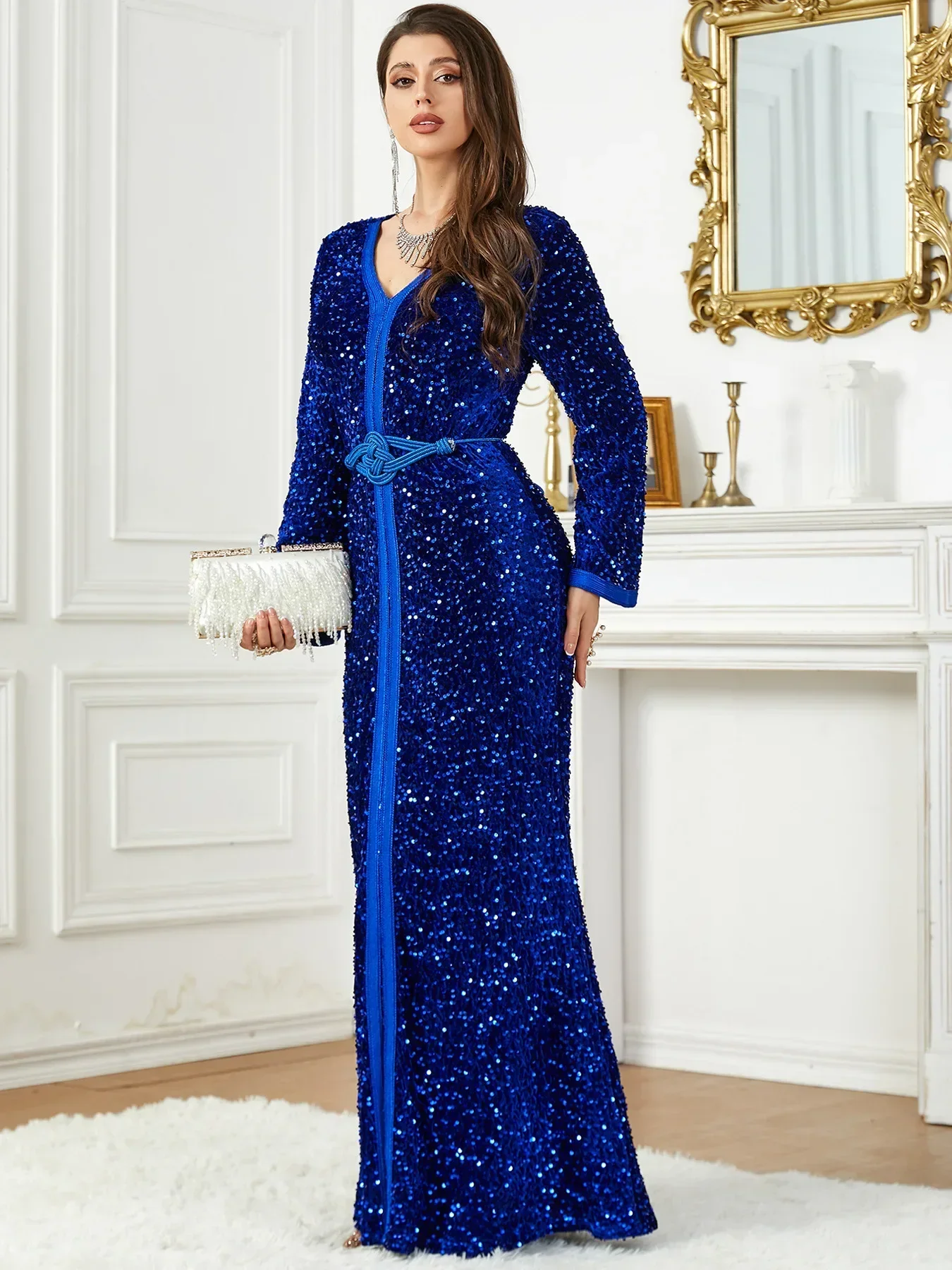 Party Abaya for Women Autumn Velvet Sequins Arabic Long Dress Muslim Dubai Evening Gowns Moroccan Kaftan Ramadan Eid Dresses