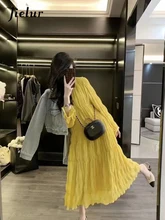  Jielur Autumn New Casual Street Dress Woman Sweet Ladies Elegant Fashion Dress Female Yellow Loose-Sleeved Chicly  Dresses Women 