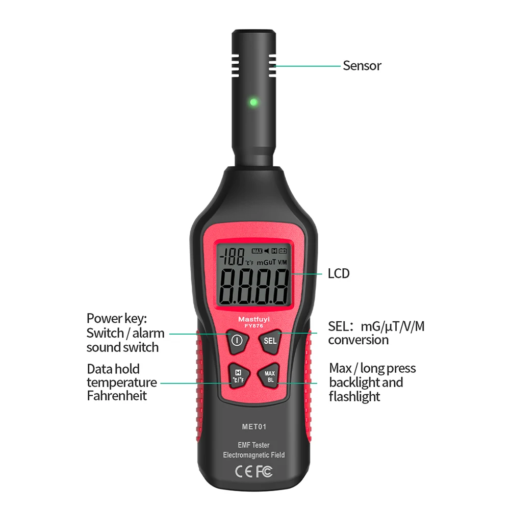 FUYI Radiation Dosimeter EMF Meter Electromagnetic Radiation Detector Household High Precision Wave Tester Monitor