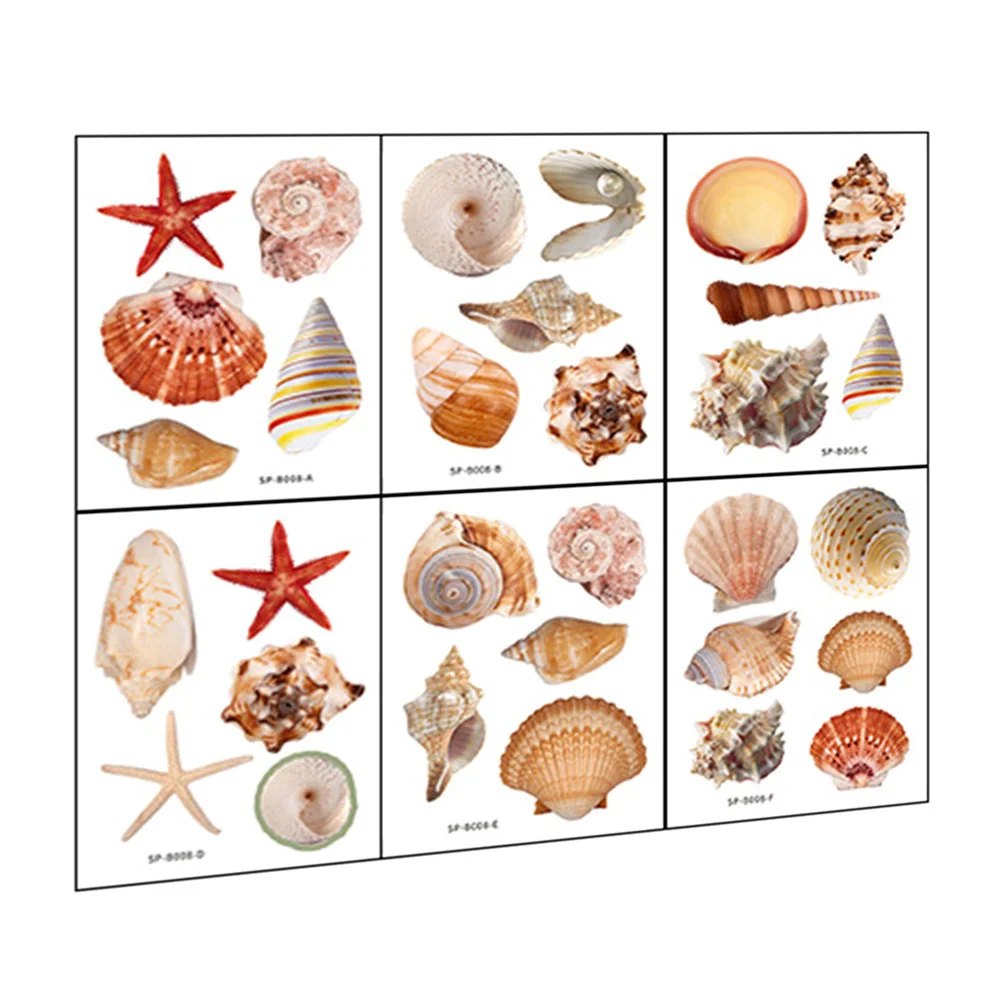 

6 Sheets of Shell Pattern Bathtub Stickers Self-Adhesive Floor Decals Bathroom Decor