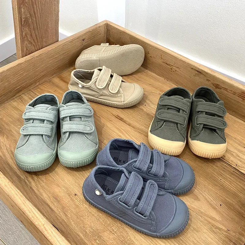Unisex 2024 New All-match Child Girl Sneakers Flat Heel Children Shoes for Kids Boys Pupils Button Canvas Baby Shoes Kids F08123 3