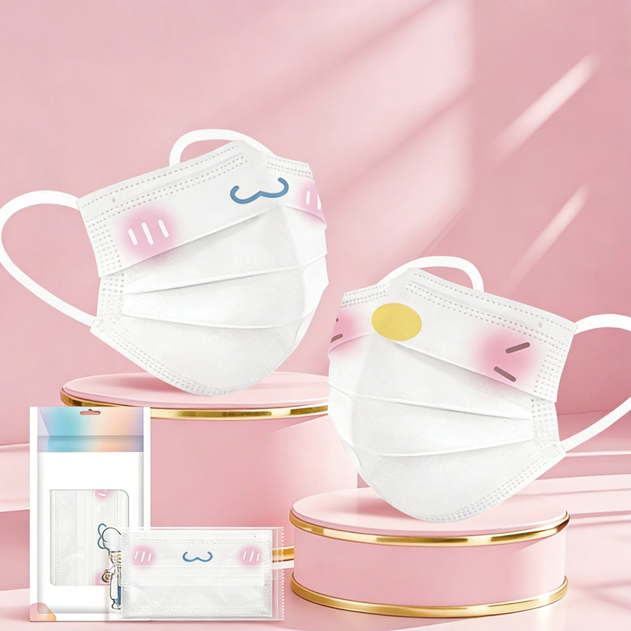 Masques faciaux jetables mignons pour femmes, 10 pièces, emballés individuellement, 3 couches, respirants, doux, avec boucles auriculaires, anti-poussière, masques de protection quotidiens