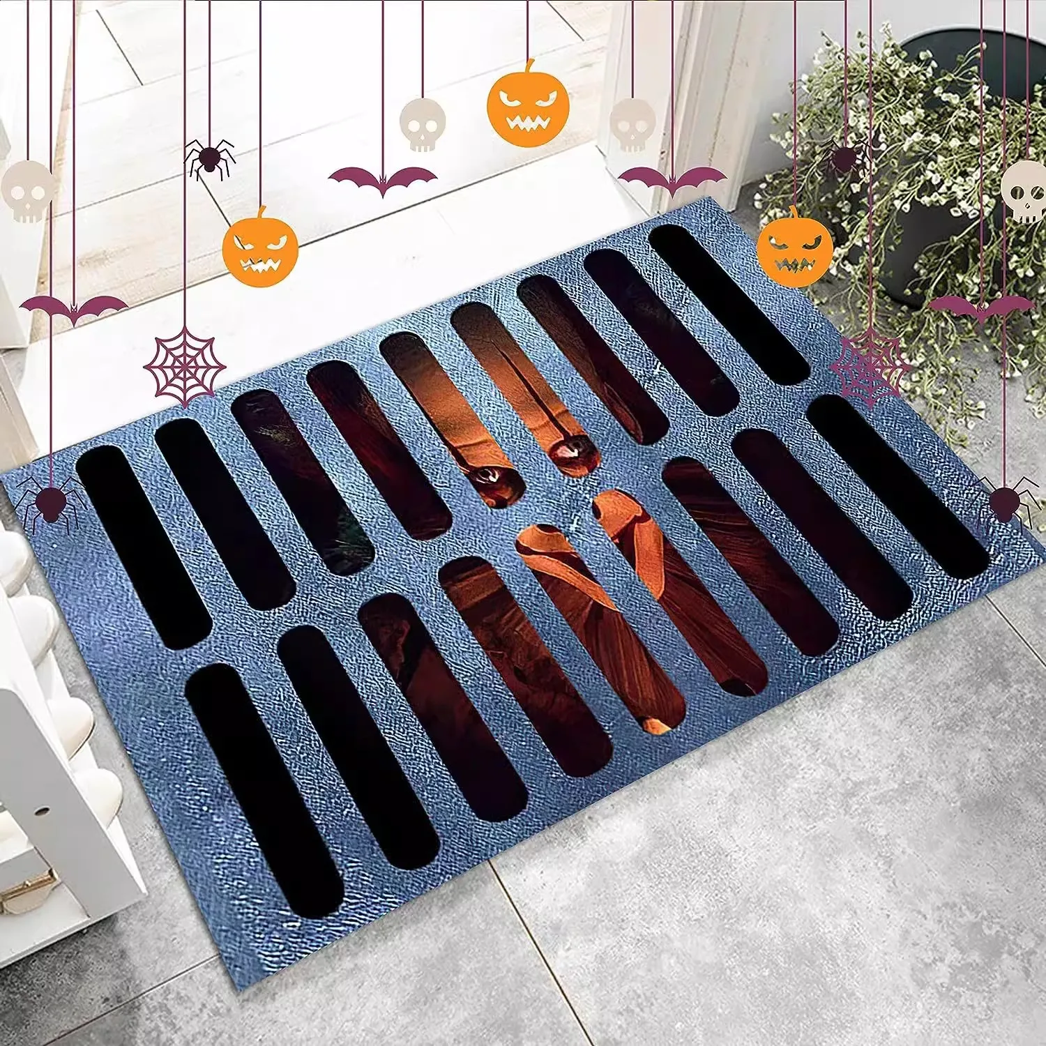 VIKAMA 3D Visual Vertigo Carpet Floor Mat Halloween Clown Non-Slip Easy Care Door Mat Foot Manhole Cover Scary Grimace floor mat