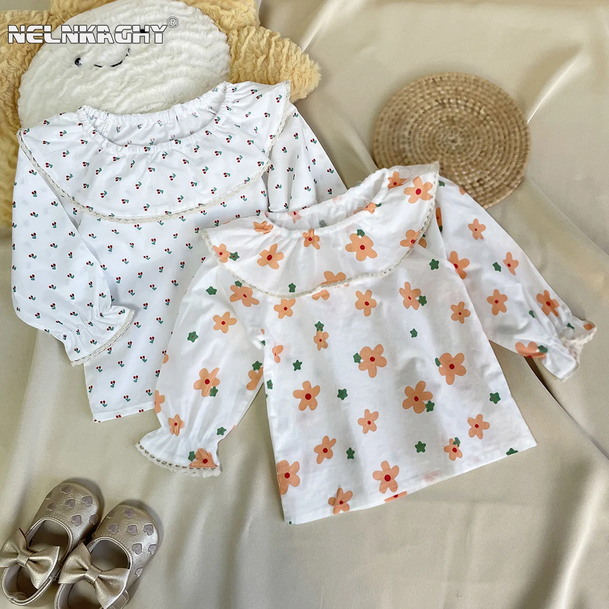 

2023 Autumn New In Kids Baby Girls Full Sleeve Ruffles Flower Cotton Top Shirts Toddler Children Cute Clothing Blouse 3M-5Y