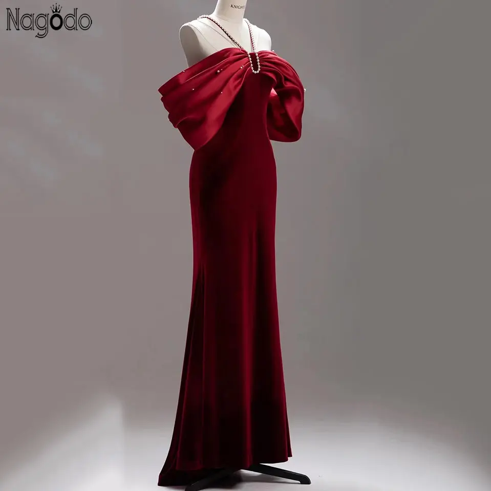 

2023 New High End Luxury Wine Red Sexy Backless Evening Long Dress Off The Shoulder Mermaid Bowknot Party Prom Dresses