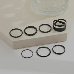 Vintage Black Metal Punk Rings Set - Hollow Round Couples Rings for Men and Women Jewelry Gifts (Style 04)
