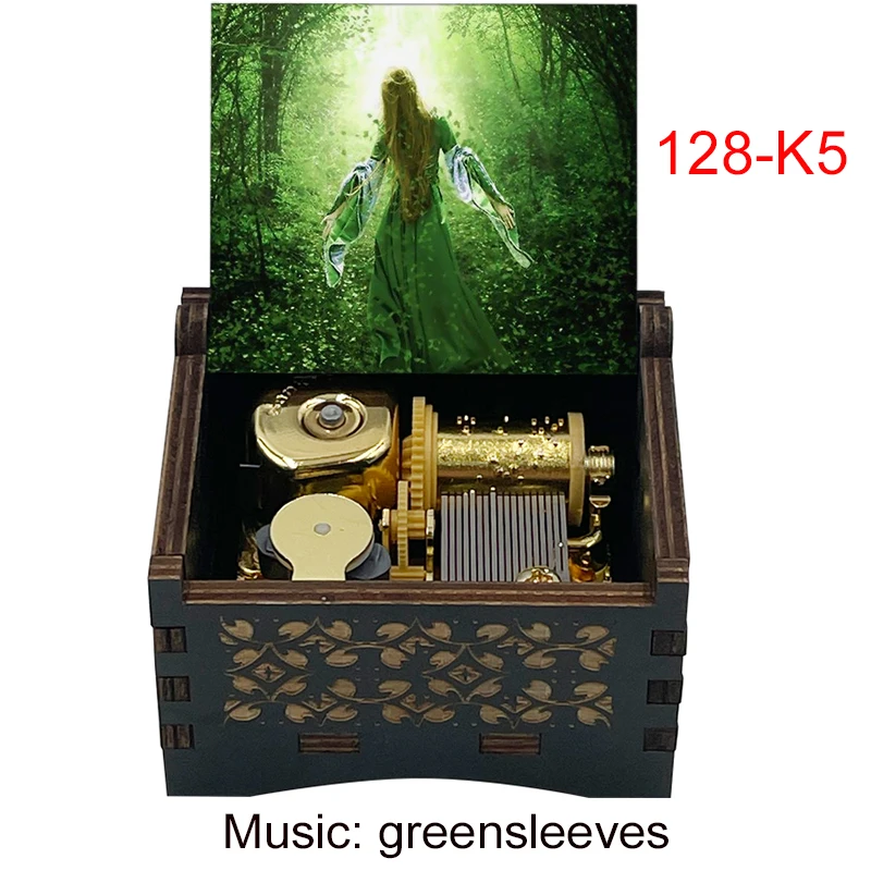 British Folk Song Greensleeves Black Wooden Music Box Mechanical Gifts for Friends Christmas Party Family Member New Year Gifts 3