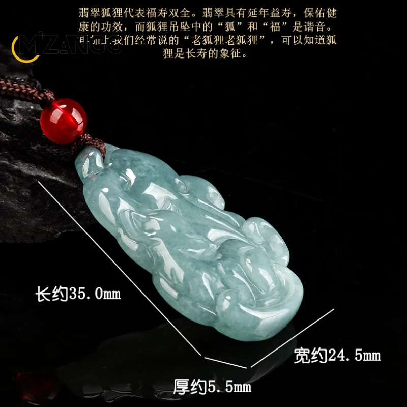 Authentic Natural Jadeite Blue Water Nine Tail Fox Fairy Pendant Exquisite Luxury Charm Women Jewelry Necklace Mascot