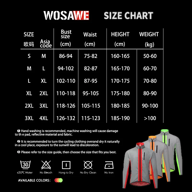 WOSAWE 사이클링 산악 자전거 오토바이 야외 등산 러닝 스포츠 남성용 윈드브레이커 방풍 풀 반사 재킷