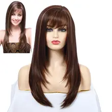 

Natural Brown Ombre Long Straight Layered Wigs for Women Heat Resistant Long Synthetic Wig with Bangs Female Costume Party Wig