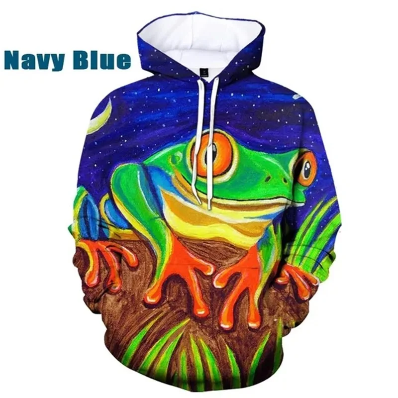 thumbnail image 1 of Sudadera con capucha para hombre, con estampado 3D de rana, con estampado de animales, informal, de talla grande, con estampado completo, 1 of 5