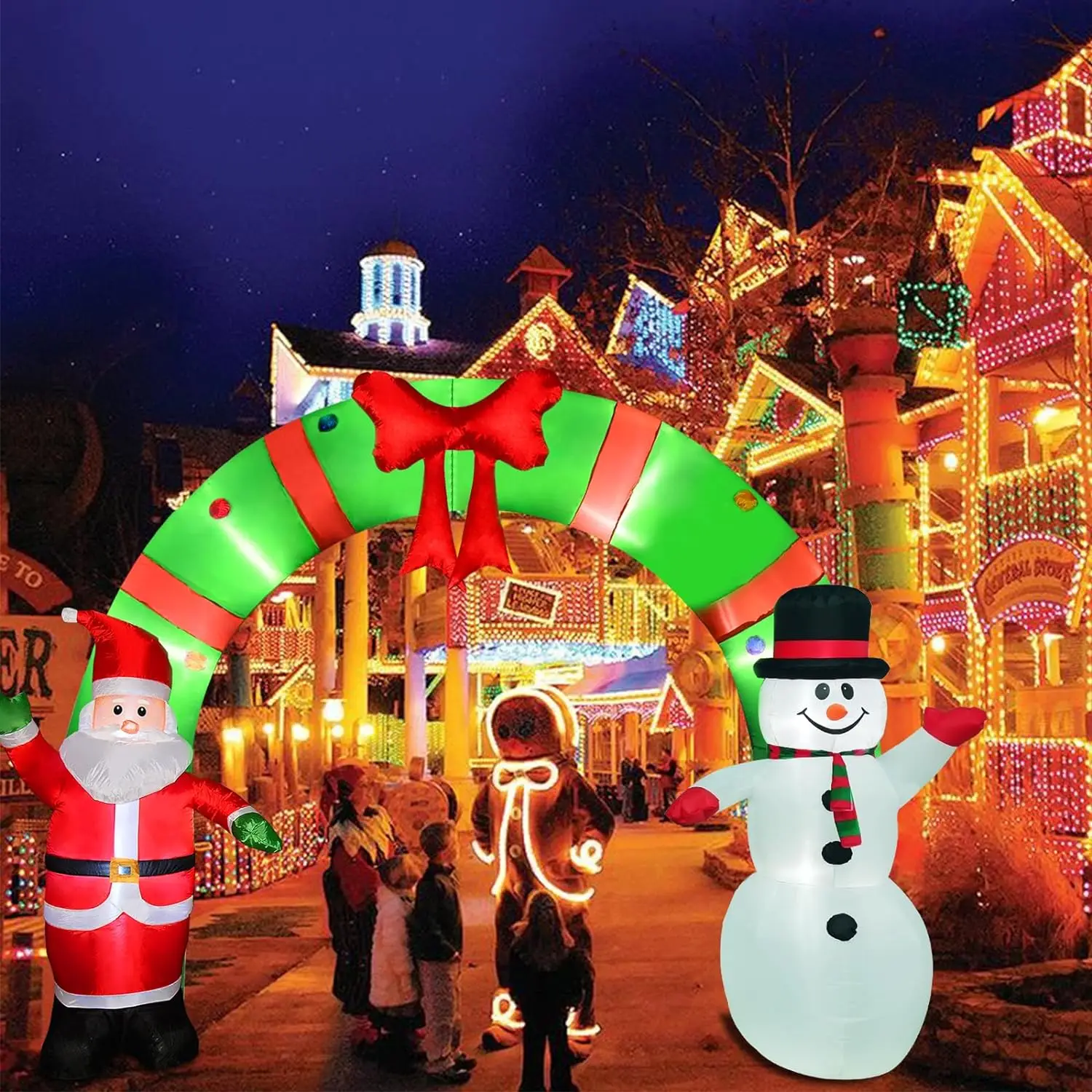 Huge Lighted Christmas Inflatable Archway Inflatable Santa Claus Snowman Arch Outdoor Holiday Decorations Built-in Led Lights 6
