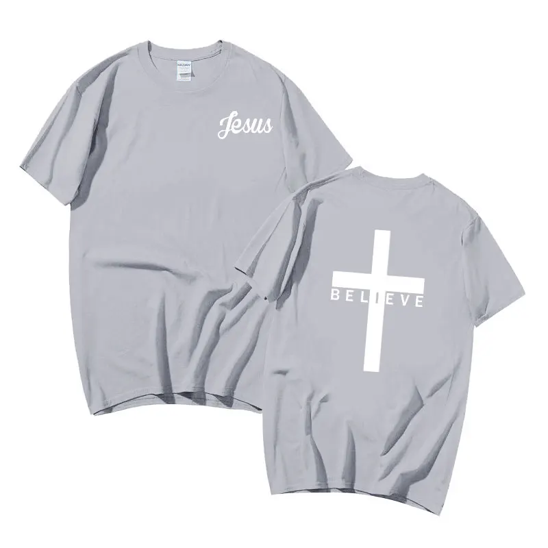 Baumwoll-Kreuz-Jesus-bedrucktes, lockeres, mehrfarbiges, kurzärmeliges, lässiges Herren- und Damen-T-Shirt_voghion.com