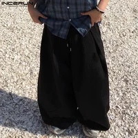 INCERUN 2024 Korean Style Trousers Men's Pleated Splicing Wide Leg Pantalons Casual Simple Male Solid Drawstring Long Pant S-5XL 1