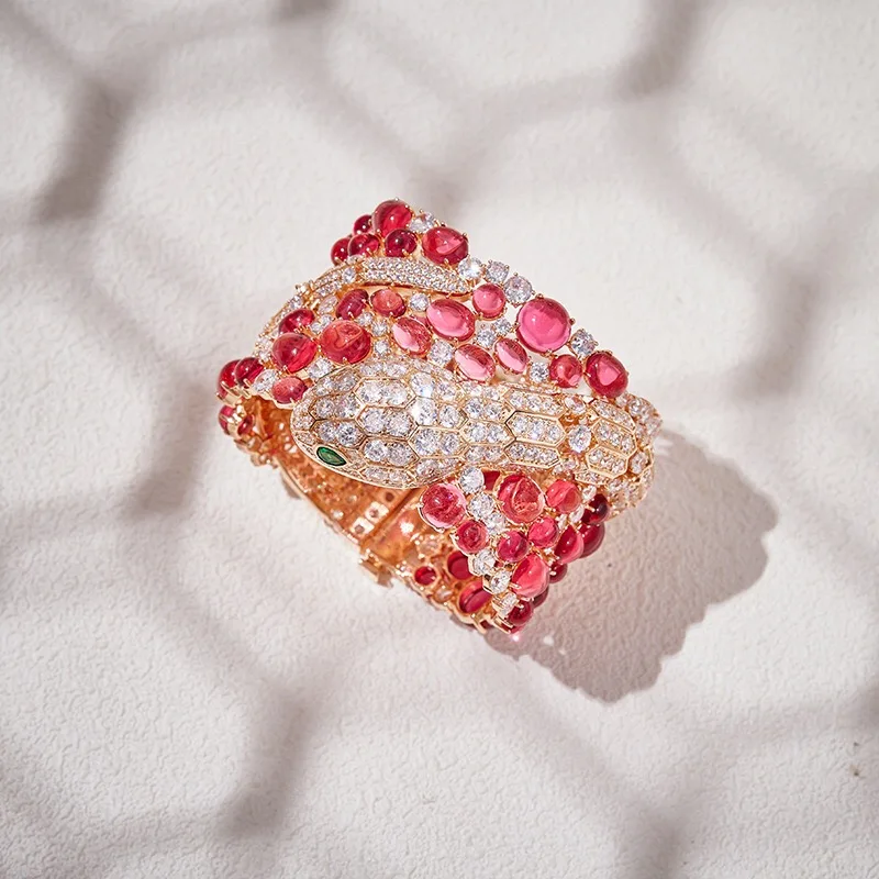 EYER Luxury Design Exaggerated Court Style Women Lady's Evening AAA CZ Zircon Stone Snake Head Rose Gold Bangle