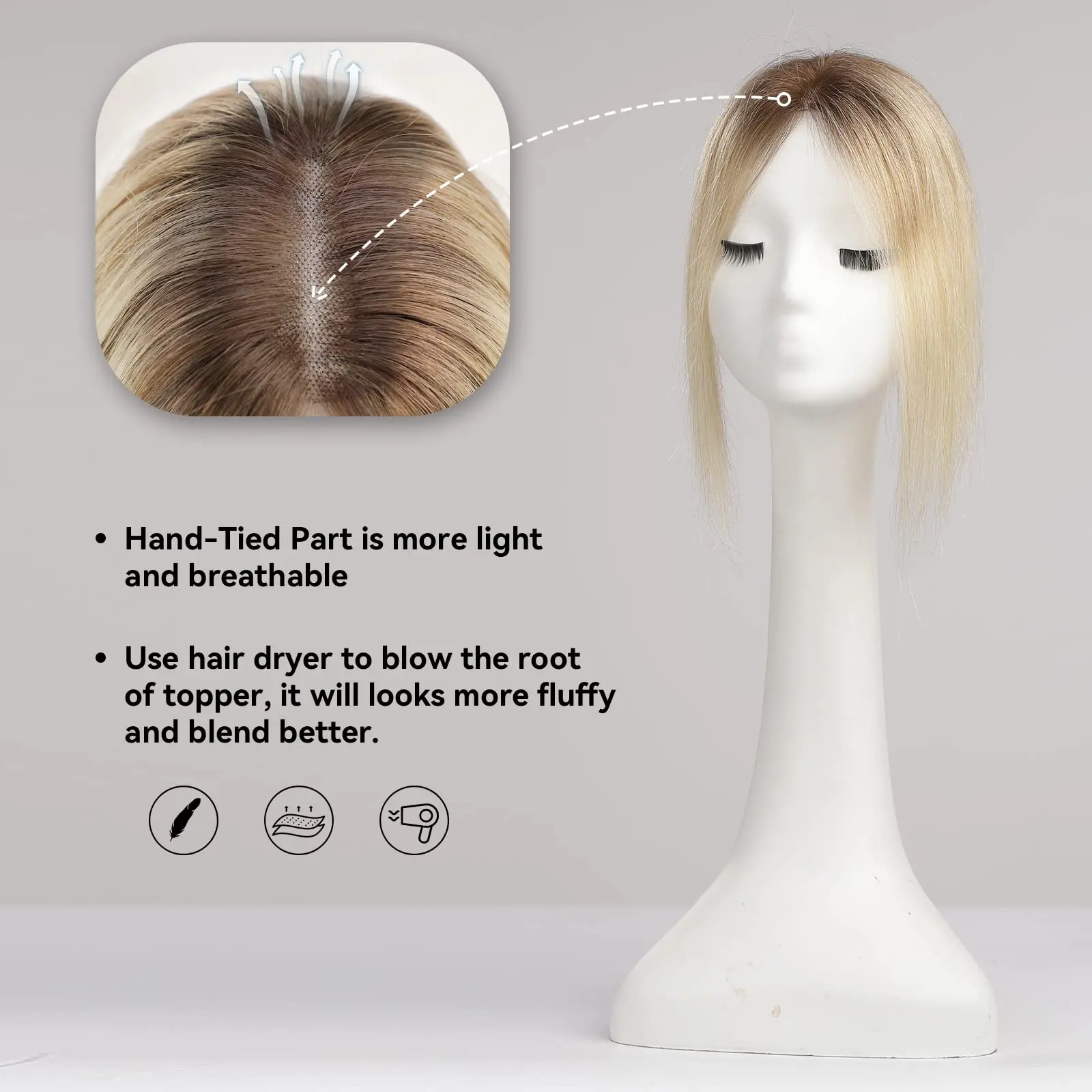 Ombre Blonde Human Hair Toppers with Bangs HairPieces for Hair Loss Remy Human Topper Silk Top Base Extension Overhead