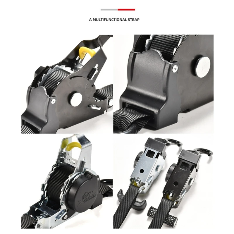 Motorcycle Transport Tie Down Strap with Ratchet Ergonomic Designs Automatic Retracting Designs for Secure Fastening