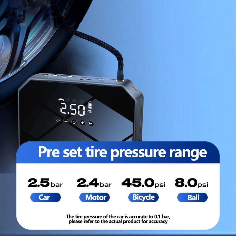 Car Jump Starter Air Pump Power Bank Lighting Portable Air Compressor 4 In 1 Cars Battery Starters Starting Auto Tyre Inflator